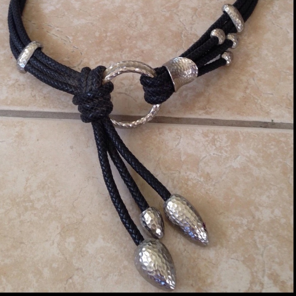 SOUTH WESTERN Unique Handmade Black Braided Leather Belt Pounded Silver Metal